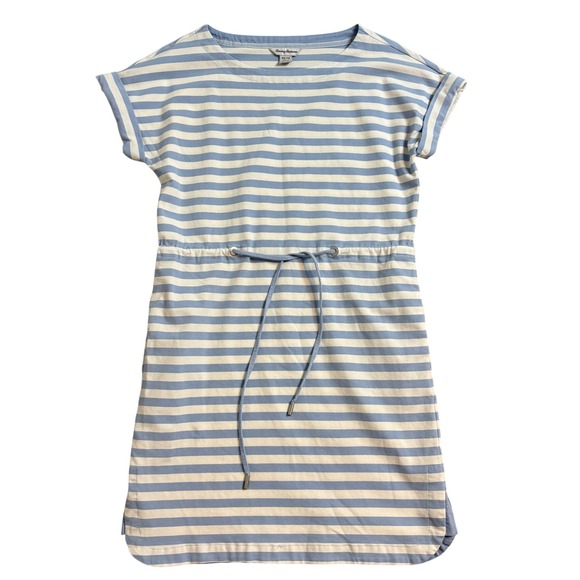 Tommy Bahama Dresses & Skirts - Tommy Bahama XS Blue White Striped Drawstring Waist Mini Dress Short Sleeve